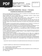 Avaliação Bimestral - Ciências - 4 Bimestre