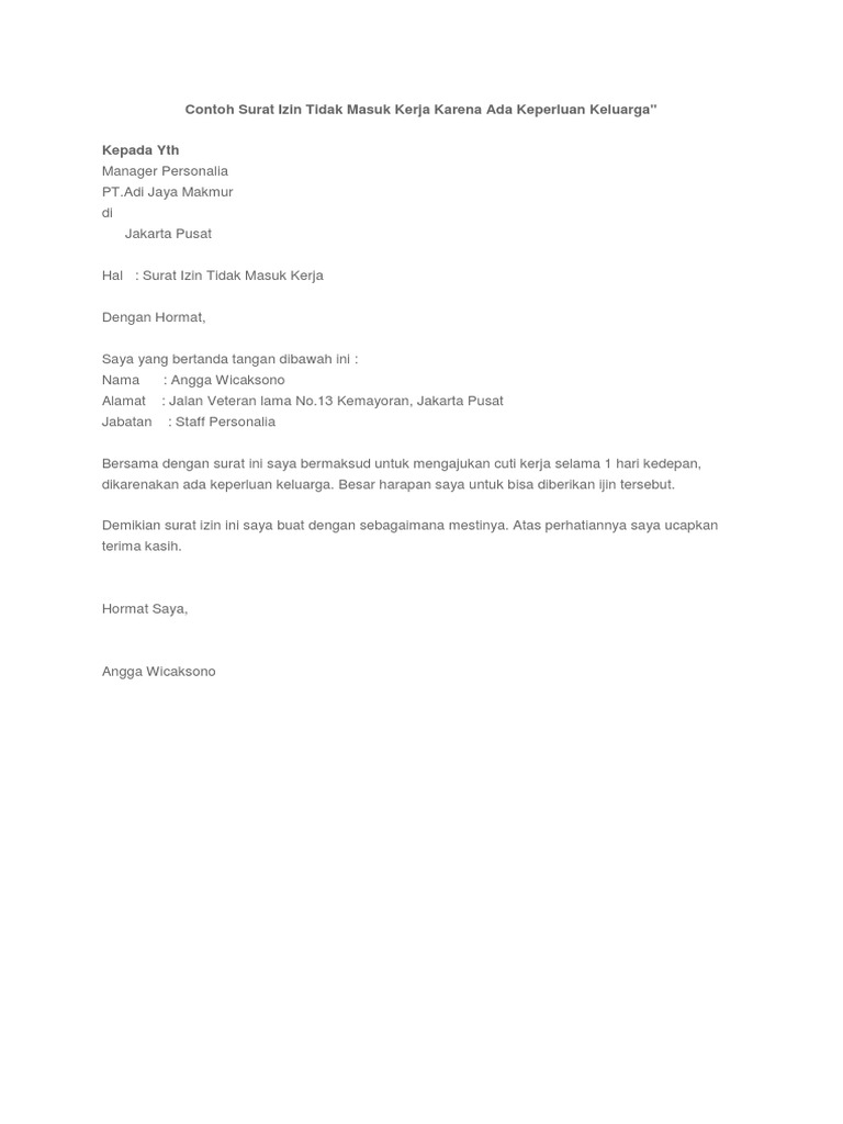 Contoh Surat Izin Sekolah Karena Acara Keluarga