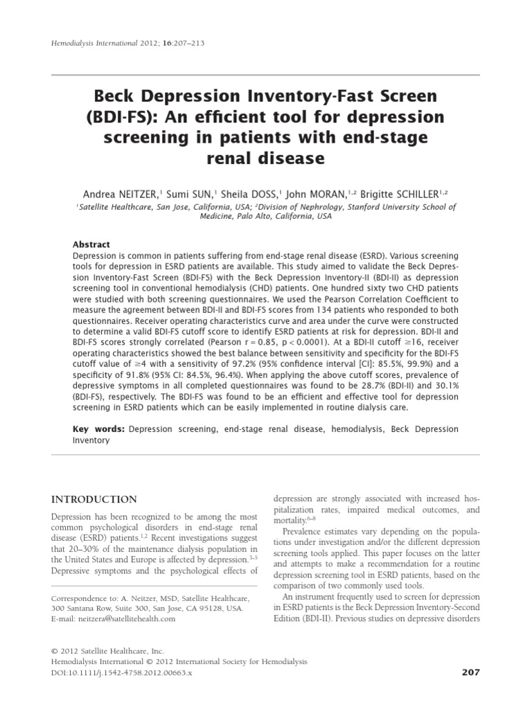 Beck Depression Inventory-Fast Screen | PDF | Major Depressive Disorder ...