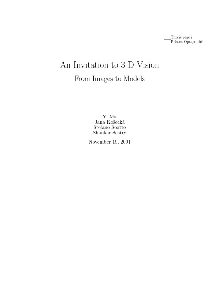 An Invitation To 3-D Vision PDF | PDF | Science
