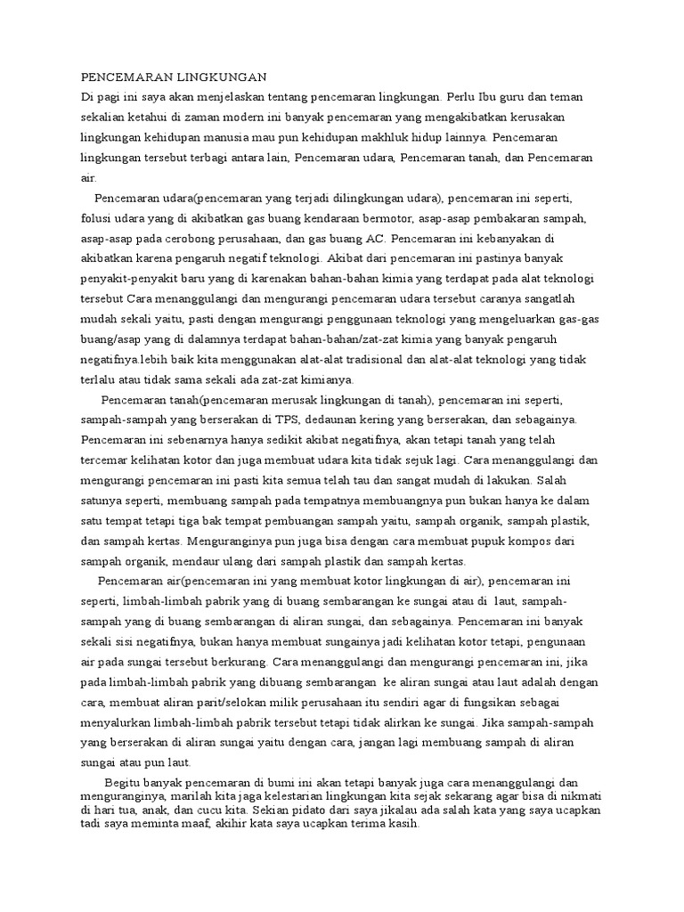 Naskah Pidato Pencemaran Lingkungan