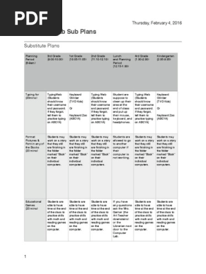 Computer Lab Sub Plans Template