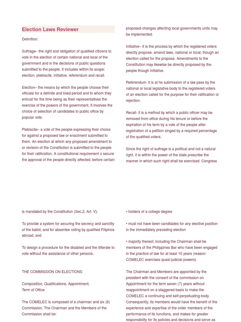 Election Laws Reviewer Initiative Commission On Elections (Philippines)