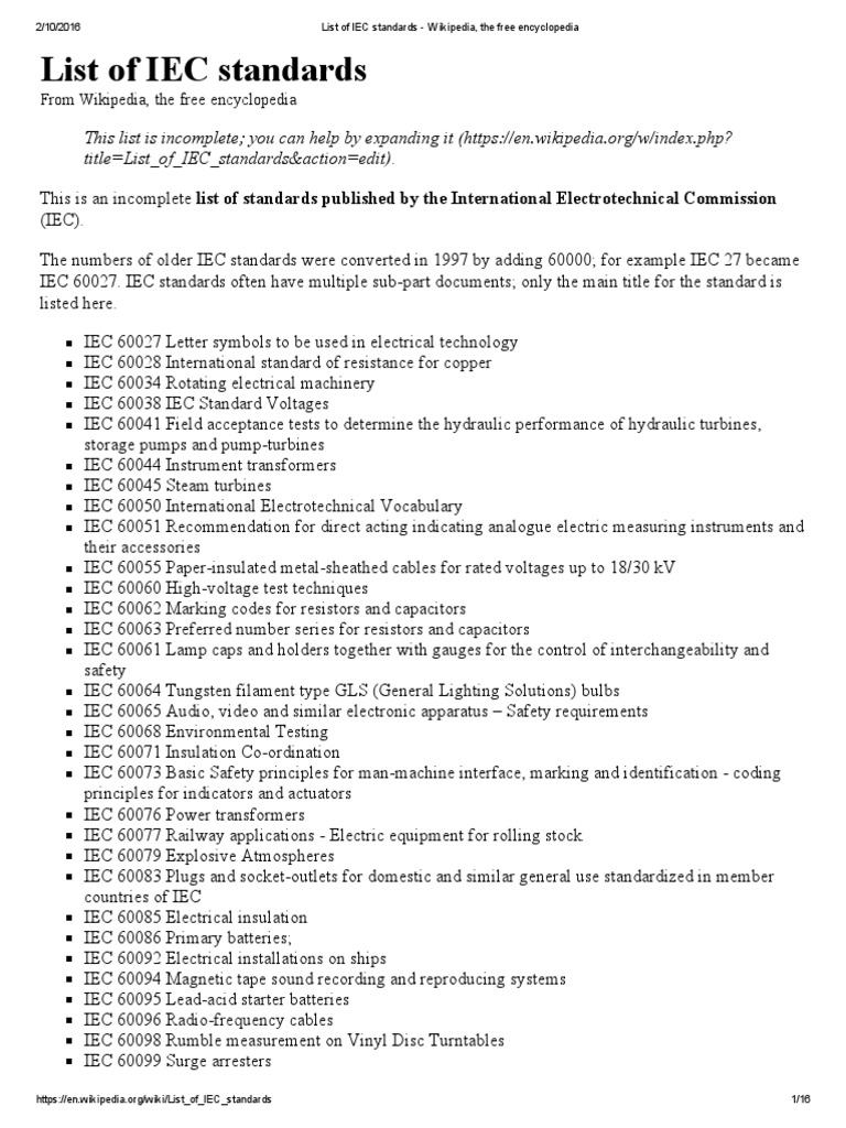 List of IEC Standards Wikipedia, The Free Encyclopedia PDF Battery (Electricity