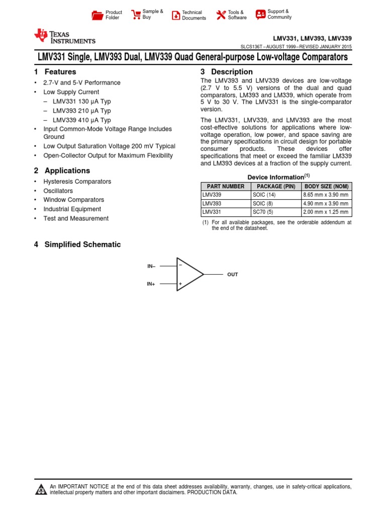 LMV331, LMV393, LMV339 Comparators - Datasheet | PDF | Electrostatic ...