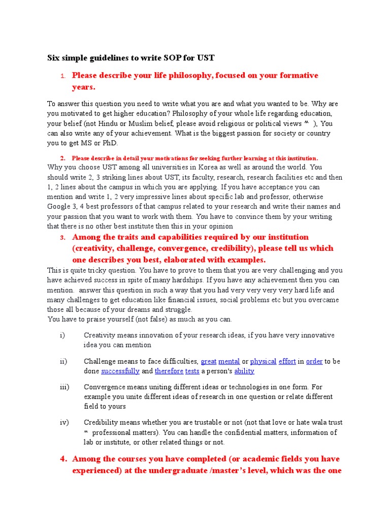 Guidelines for Writing UST SOP | PDF | Creativity | Question