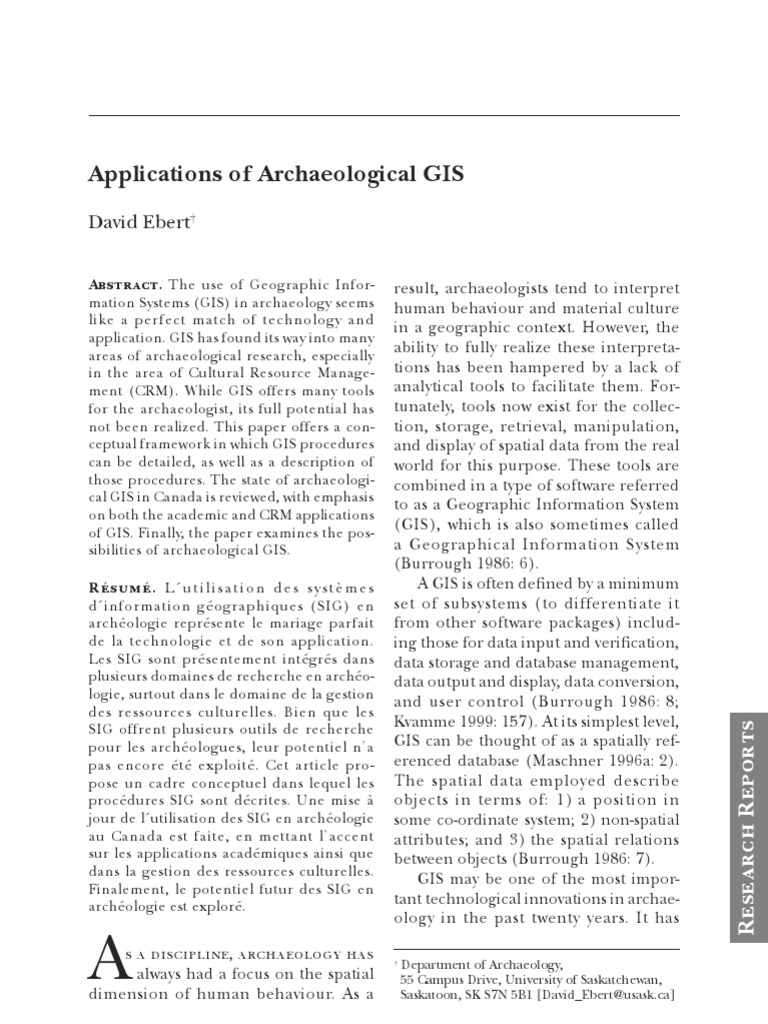 Applications of Archaeological GIS (Ebert 2004) PDF Geographic