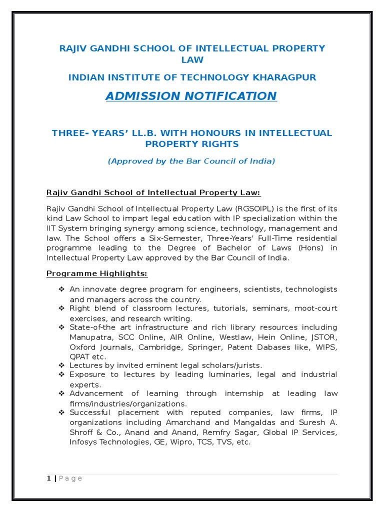 IIT Kharagpur LL.B. Admission 2016 | PDF | Academia | Further Education