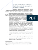 Resumen Del Artículo "Cuidados Paliativos Pediátricos. El Afrontamiento de La Muerte en El Niño Oncológico"