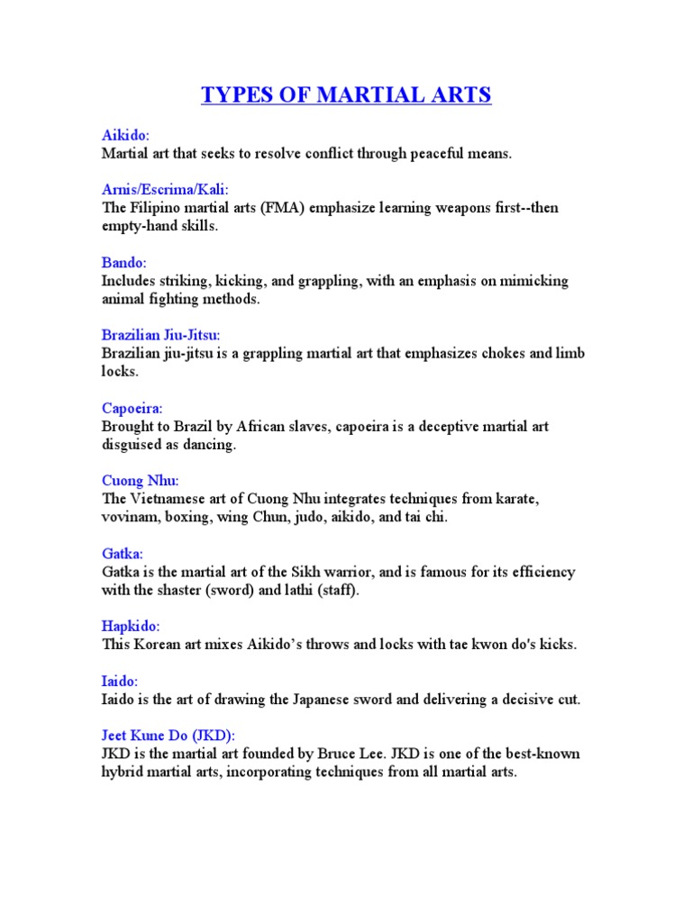 Types of Martial Arts PDF