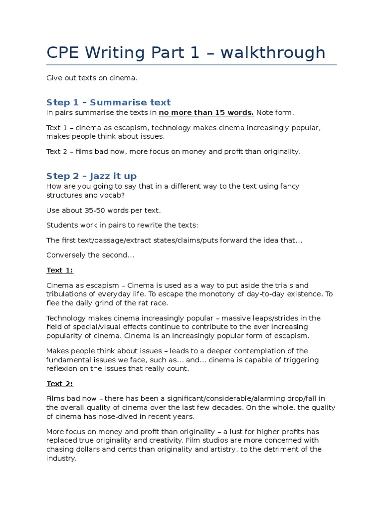 CPE Writing Part 1 - Walkthrough: Step 1 - Summarise Text | PDF
