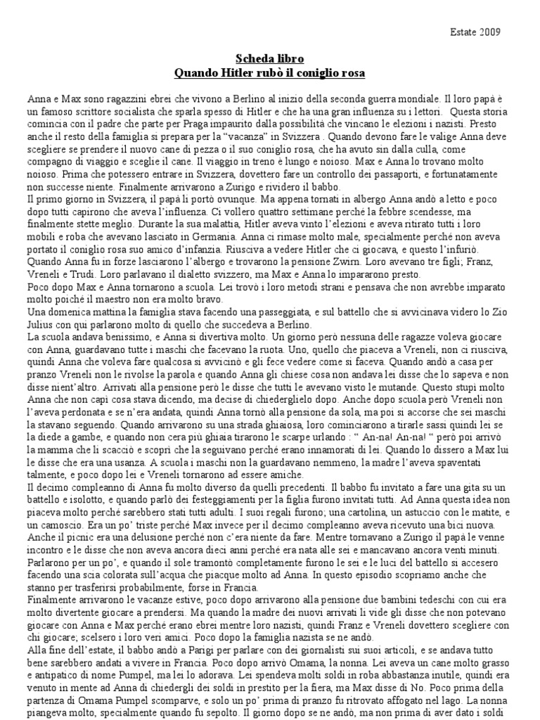 Quando Hitler Rubò Il Coniglio Rosa Riassunto
