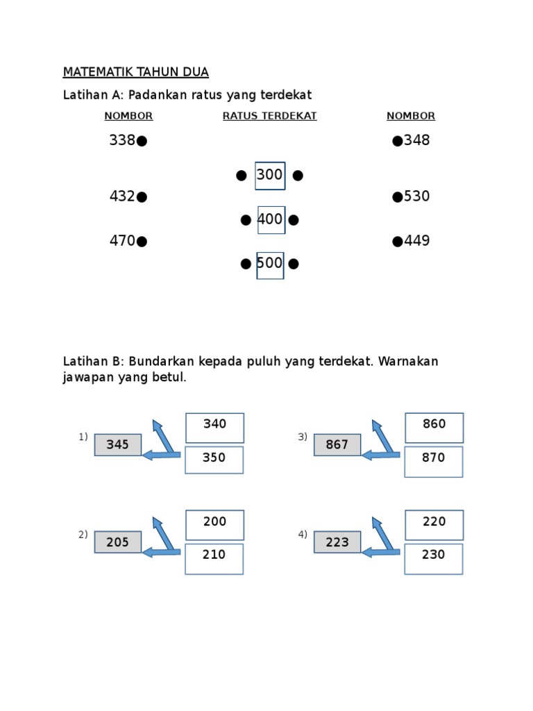 Latihan Pengukuhan Matematik Tahun 2 (Bundarkan Puluh Terdekat Dan ...