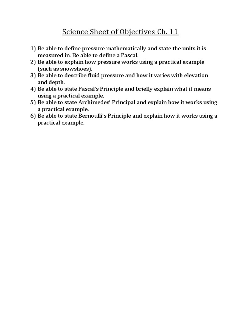 Science Sheet of Objectives CH 11 | PDF