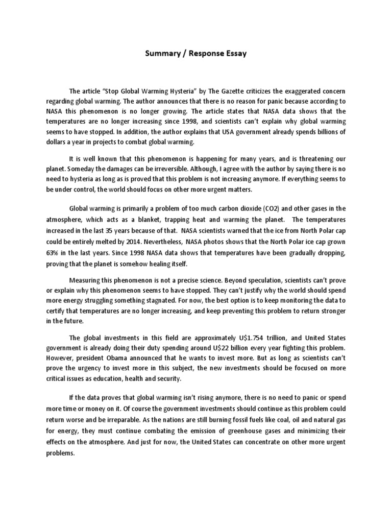 summary response essay final draft Global Warming Greenhouse Effect