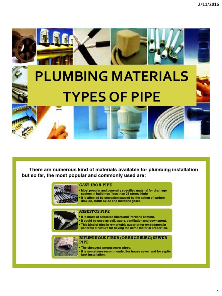 Types of Plumbing Pipe Materials | PDF | Plumbing | Pipe (Fluid Conveyance)