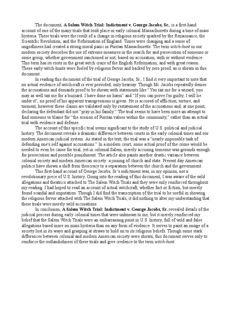 the salem witch trials essay