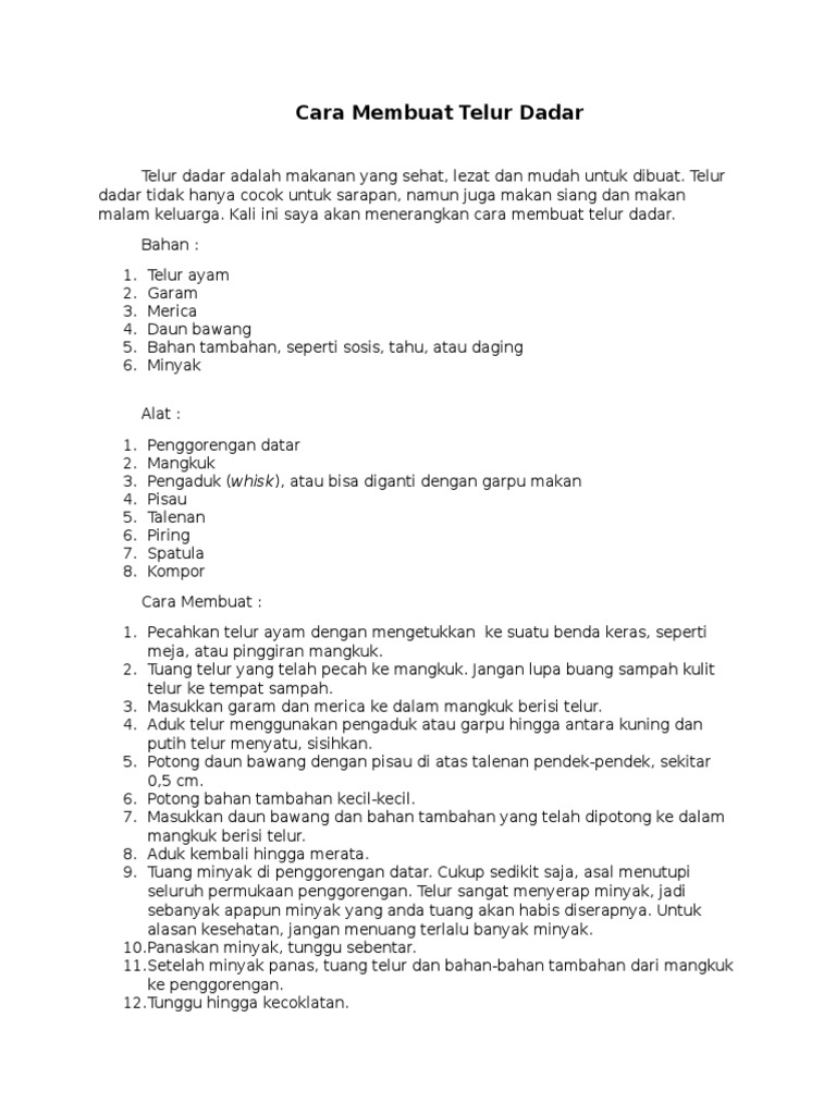 Contoh Teks Prosedur Kompleks Cara Membuat Telur Dadar