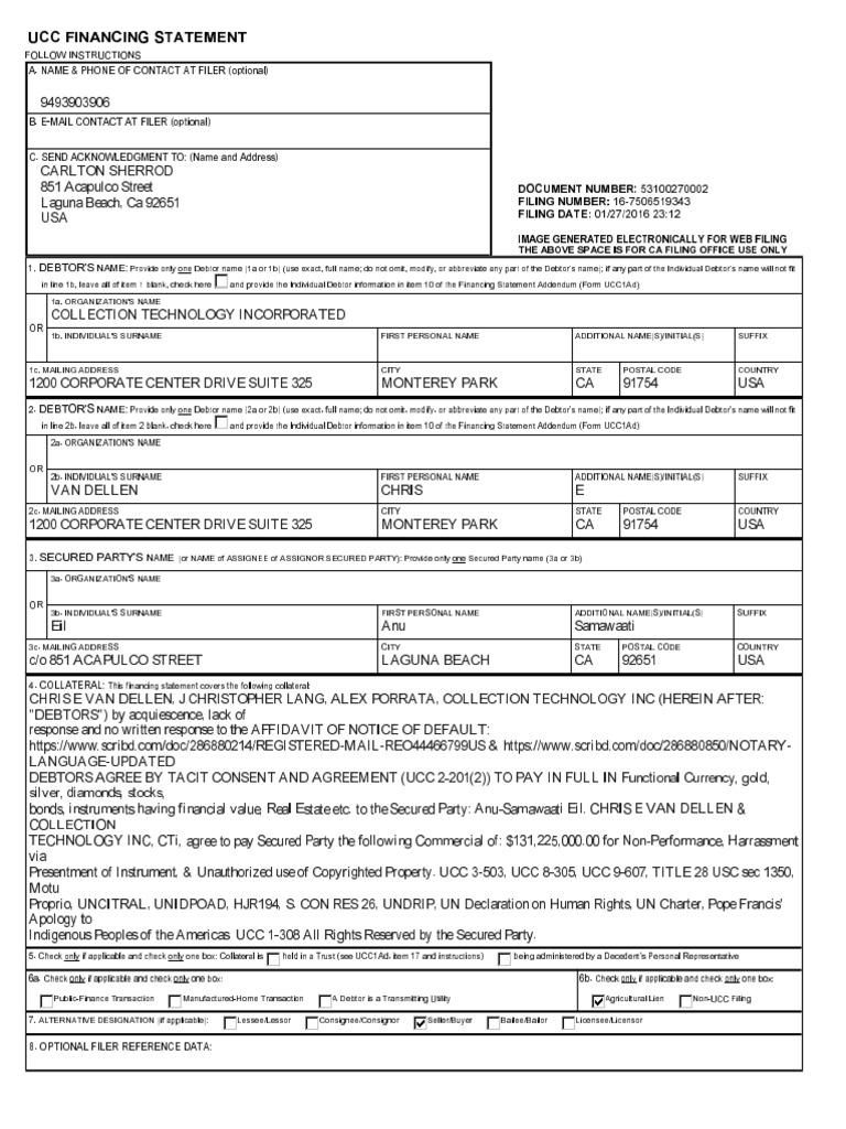 UCC Financing Statement for Collection Technology | PDF | Address ...