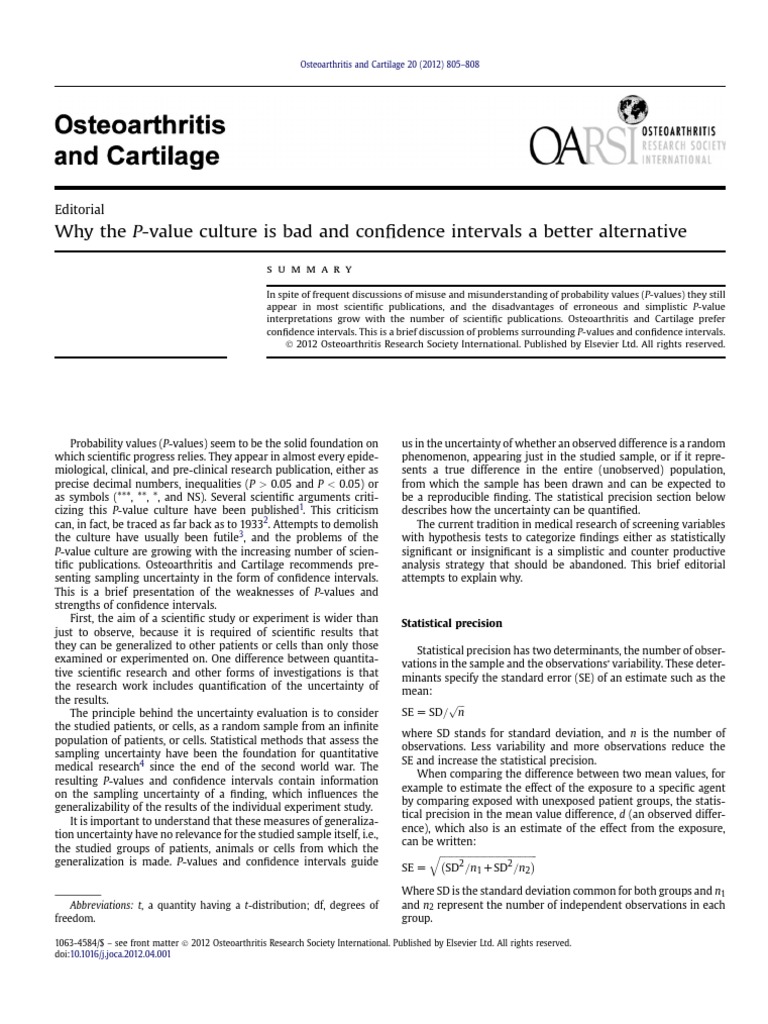 Rethinking P-values: Embrace Confidence Intervals | PDF | P Value ...