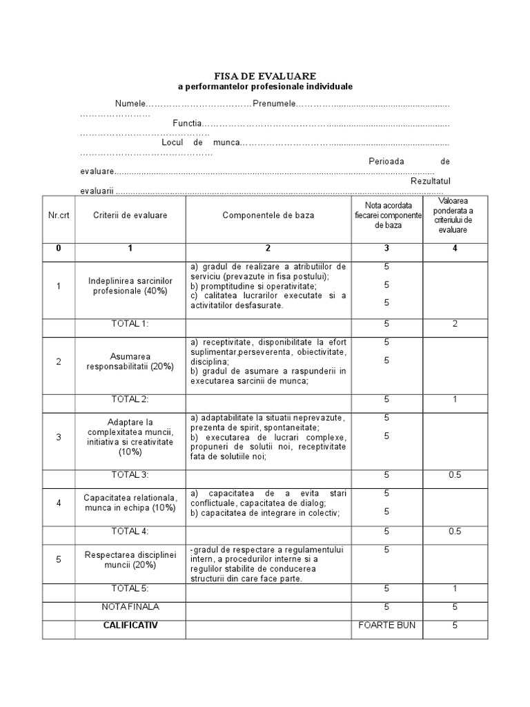 Fisa de Evaluare-Performante | PDF