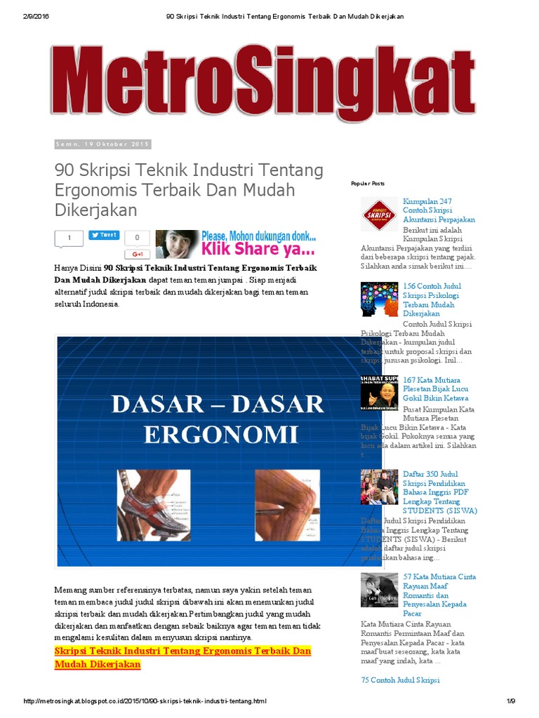 90 Skripsi Teknik Industri Tentang Ergonomis Terbaik Dan