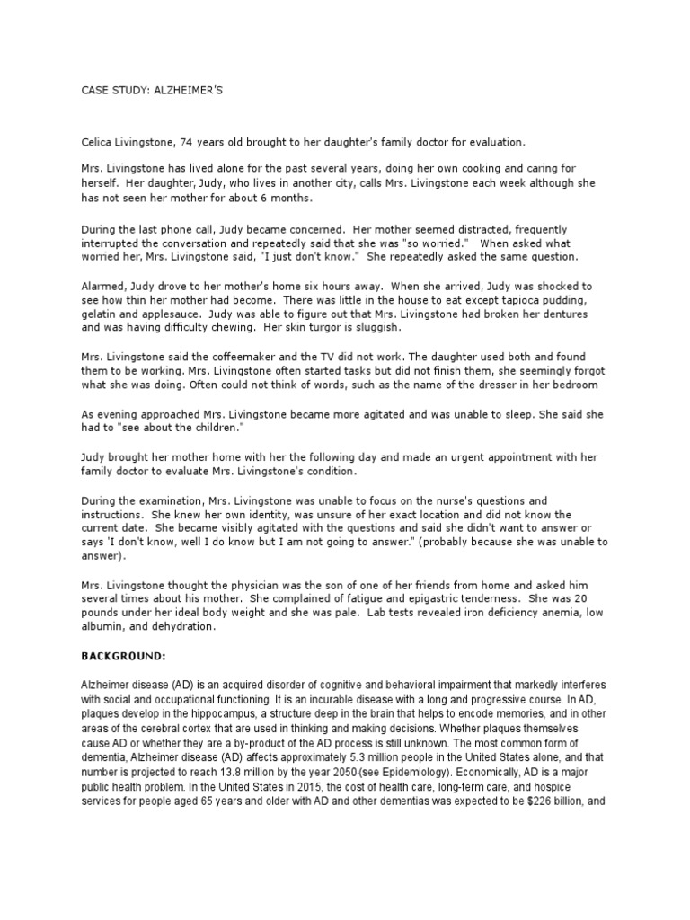 Case Study ALZHEIMERS DISIEASE PDF Alzheimer's Disease Dementia