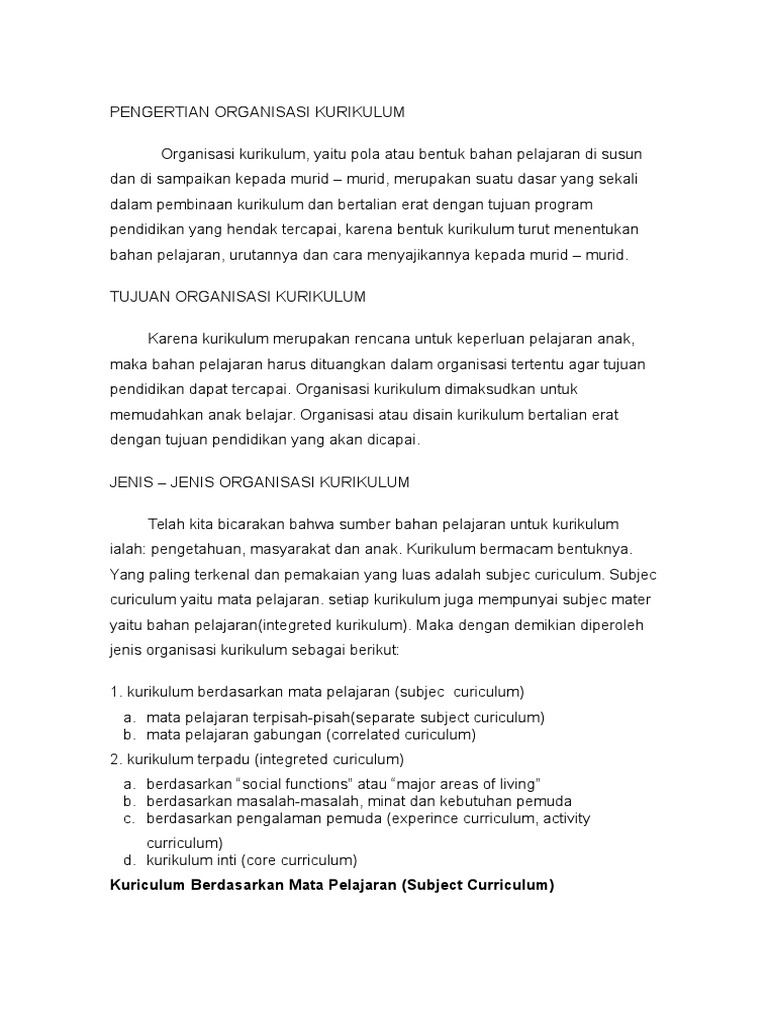 Pengertian Organisasi Kurikulum Pdf