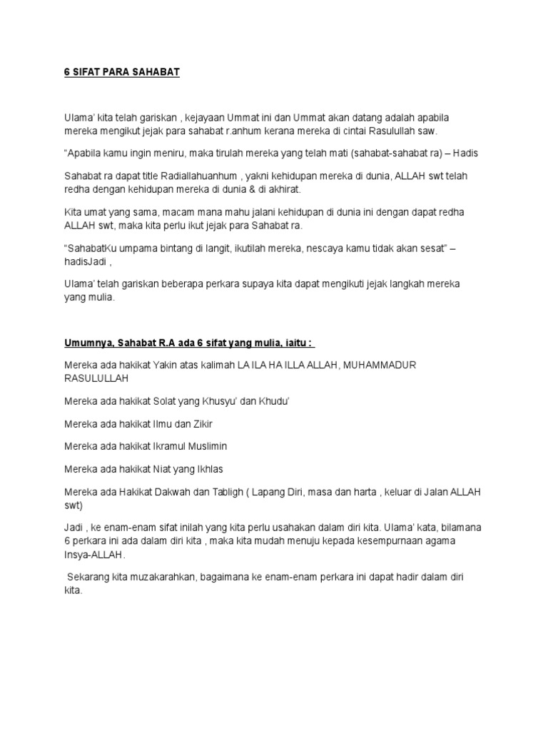 Buku 6 Sifat Para Sahabat