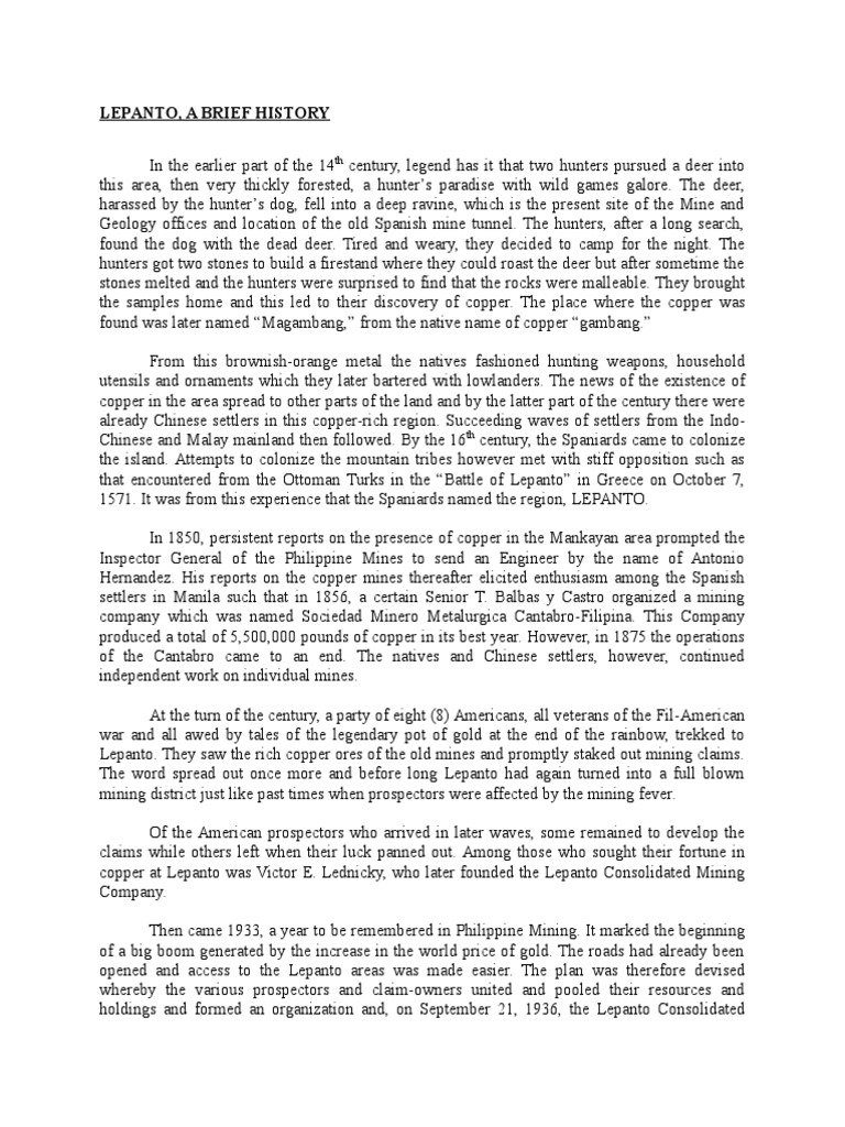 Lepanto A Brief History PDF United States Dollar Mining