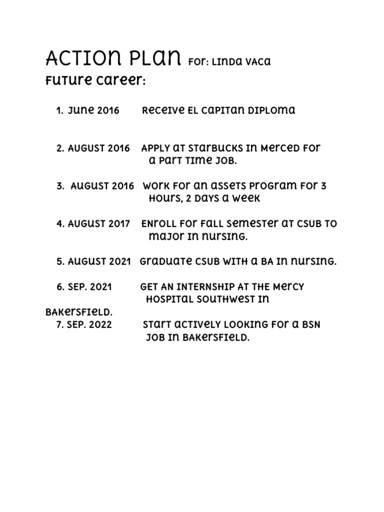 Linda Vaca's Career Action Plan | PDF | Career & Growth