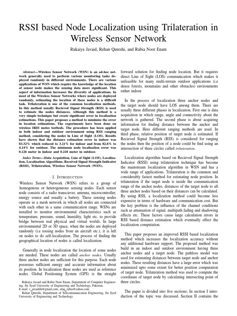 Improved RSSI Node Localization Method | PDF | Wireless Sensor Network ...
