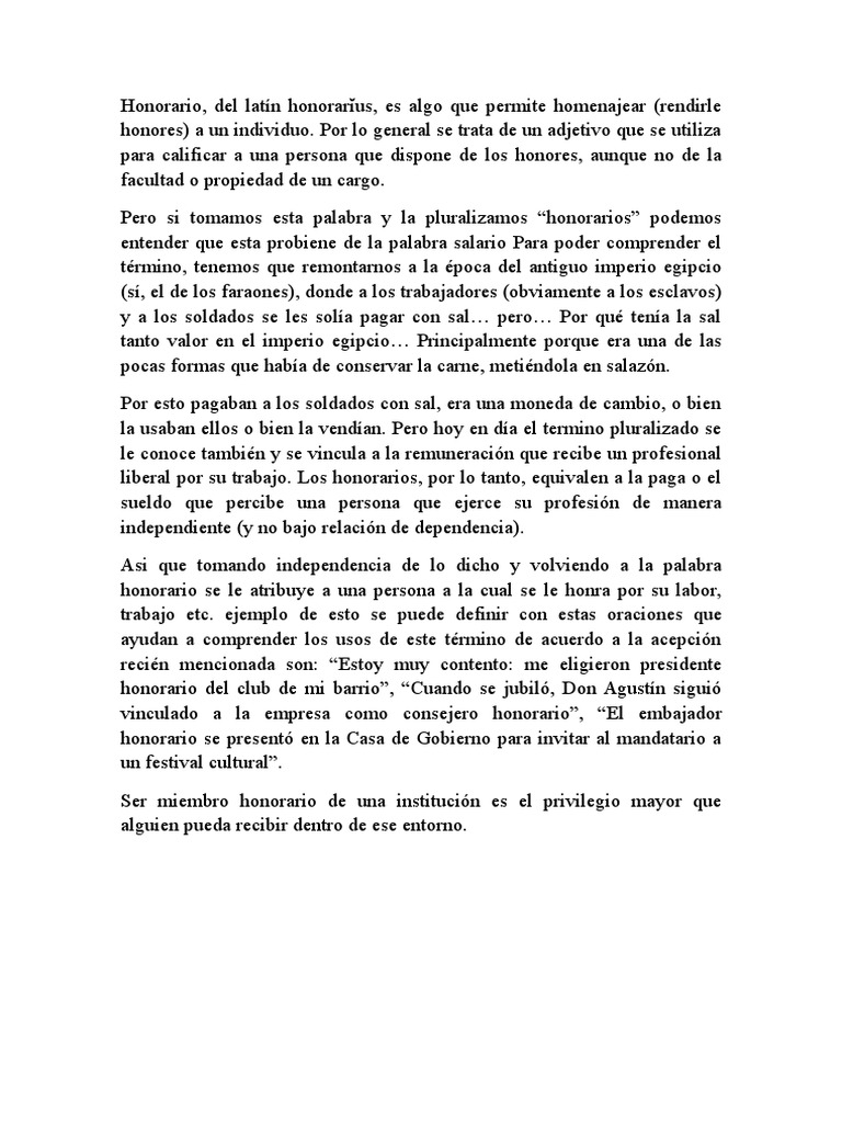 Honorario Historia y Definicion | PDF