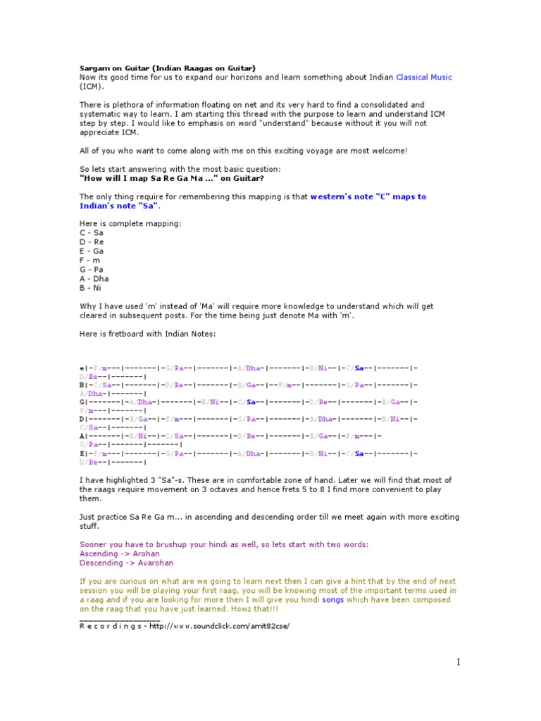 Sargam On Guitar Classical And Art Music Traditions