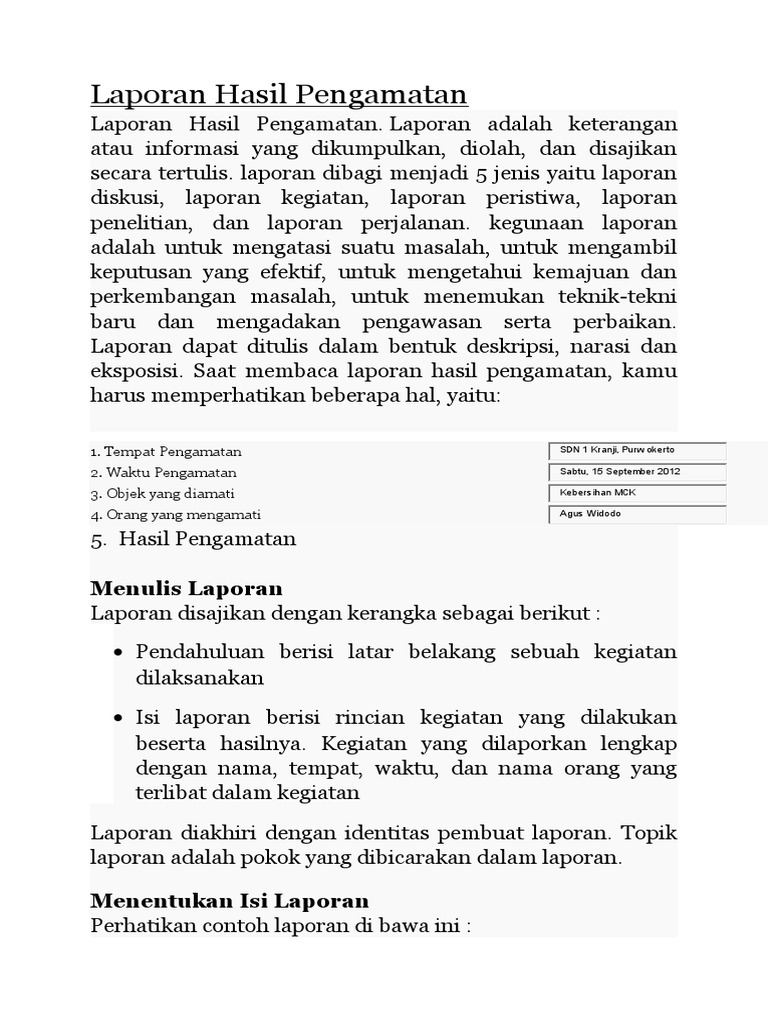 Contoh Laporan Hasil Pengamatan Kelas 6 Nusagates