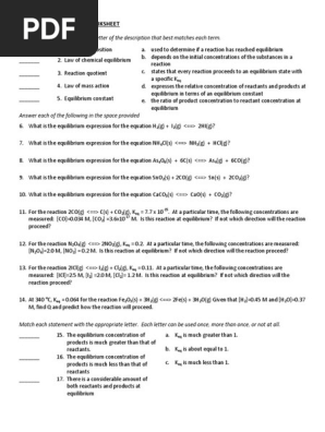 Michelle Chemical Equilibrium Ws Chemical Equilibrium Analytical Chemistry