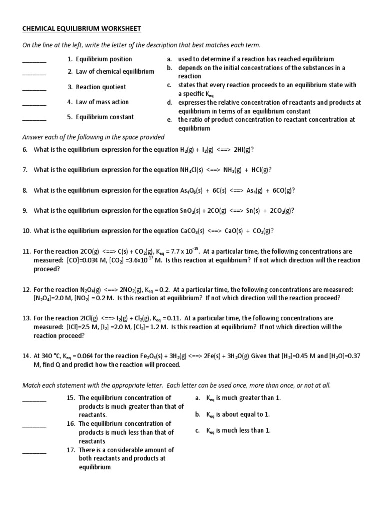 Free Worksheet Equilibrium Worksheet chemical equilibrium worksheet answers delibertad photos pigmu