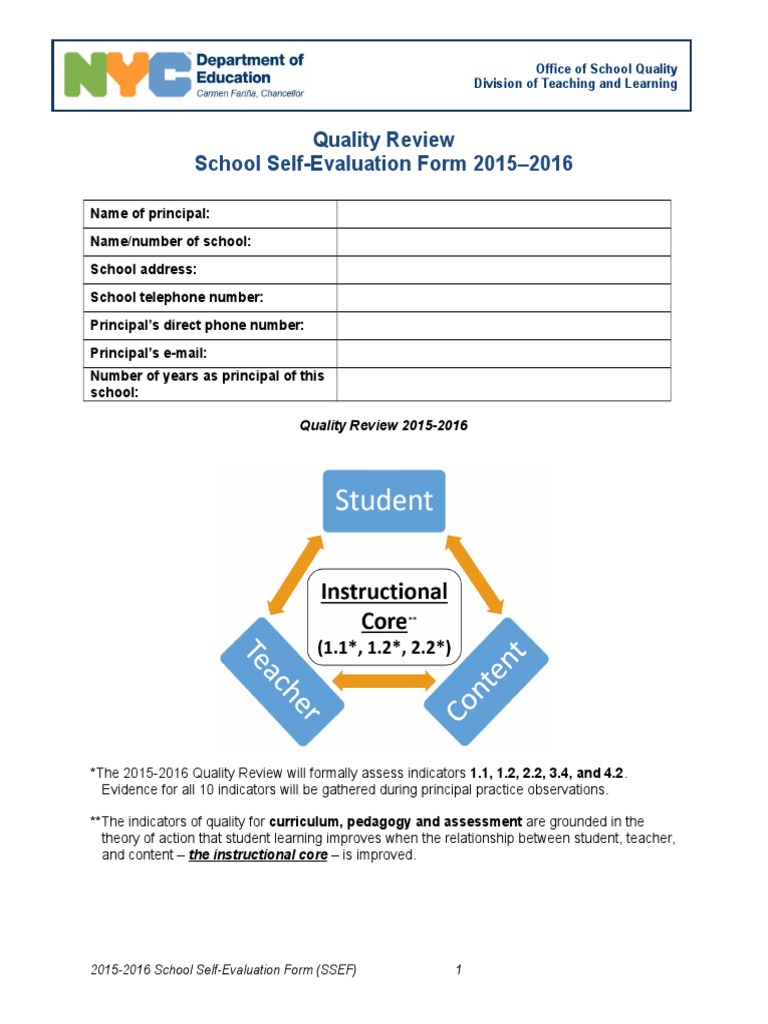 2015-2016 School Self-Evaluation Form | PDF | Educational Assessment ...