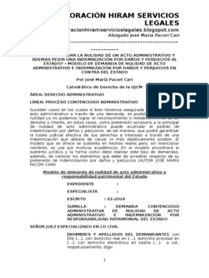 Cómo Demandar La Nulidad de Un Acto Administrativo y Pedir Una  Indemnización Por Daños y Perjuicios Al Estado – Modelo de Demanda de  Nulidad de Acto Administrativo e Indemnización Por Daños y