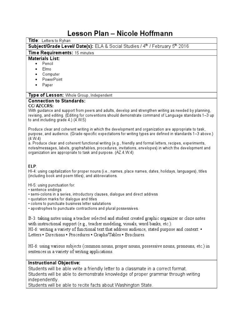 Friendly Letter Writing Lesson Plan | PDF | Question | Communication