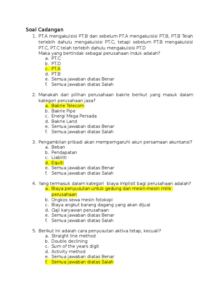 Soal Cadangan Olimpiade Akuntansi Pdf