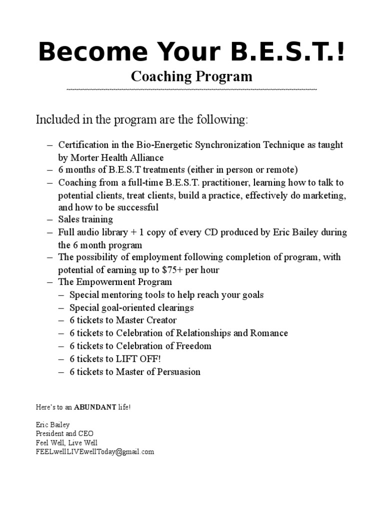 B.E.S.T. Coaching & Certification Program | PDF | Self-Improvement