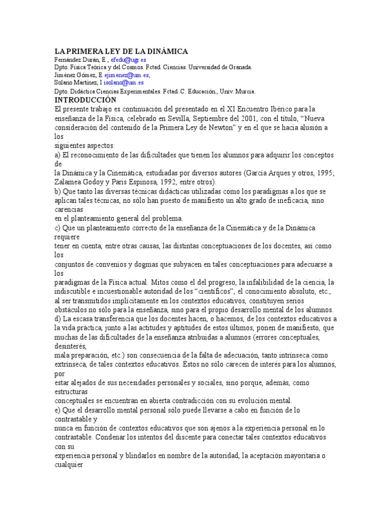 La Primera Ley de La Dinámica