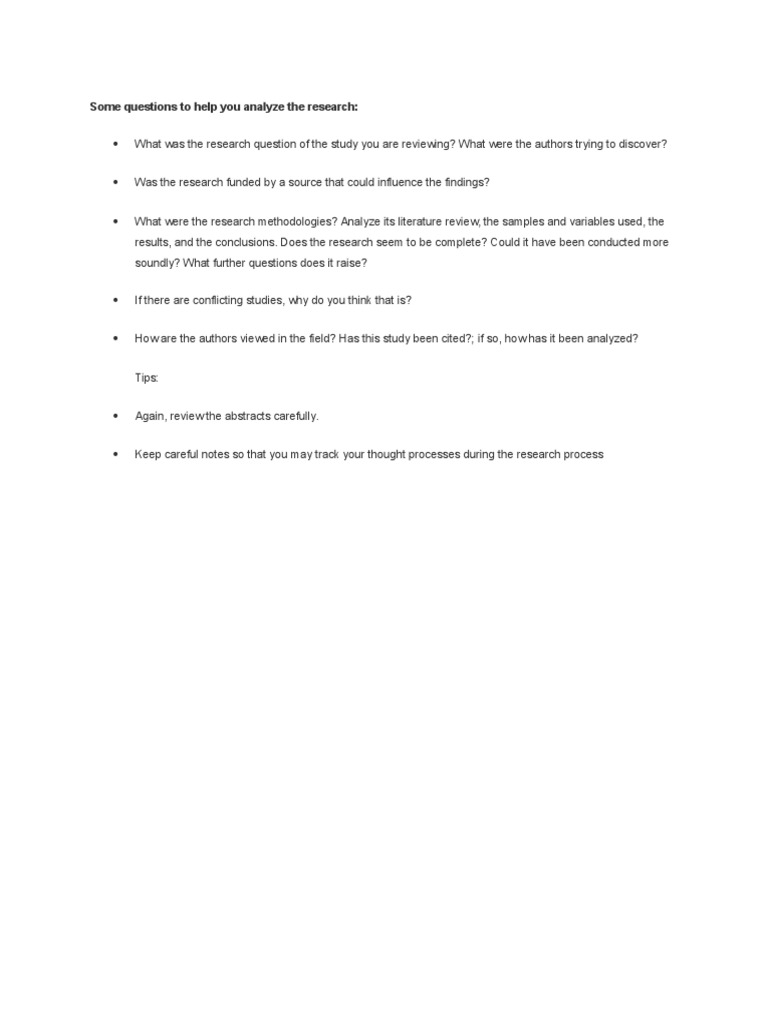 Some Questions To Help You Analyze The Research | PDF | Self ...