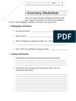 Article Summary Worksheet