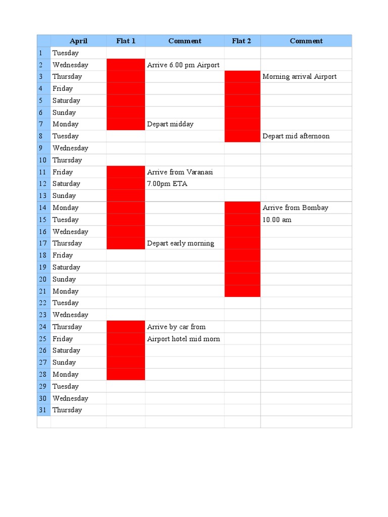 April Travel Schedule & Arrivals | PDF