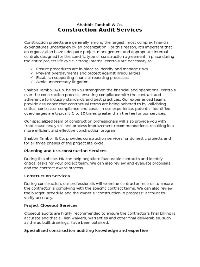 Construction Audit Services | Audit | Project Management