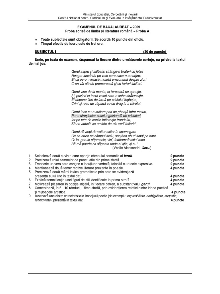 BAC 100 Subiecte Romana | PDF