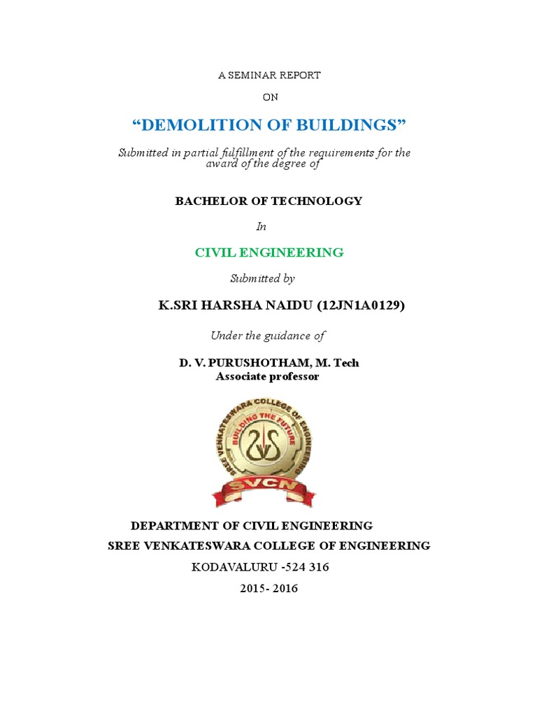 Demolition of Buildings Seminar Report | PDF | Demolition | Civil ...