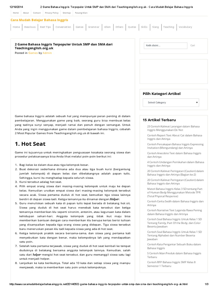 2 Game Bahasa Inggris Terpopuler Untuk SMP Dan SMA Dari